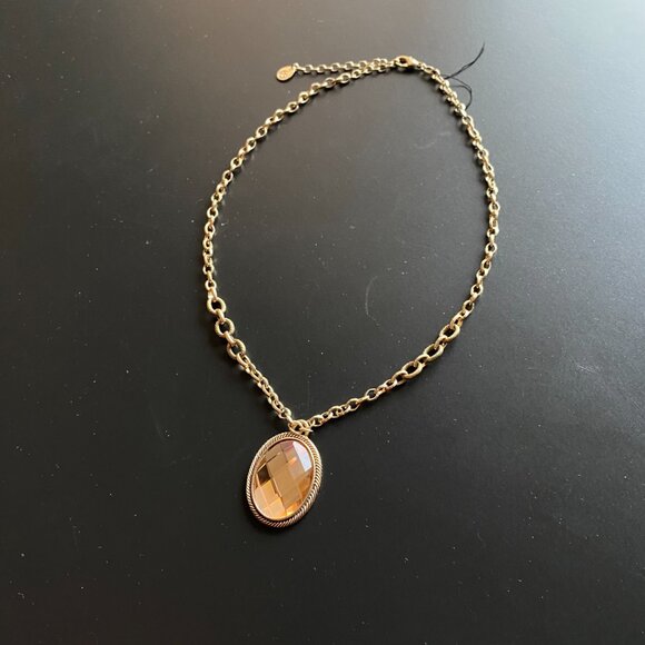 Chico's Gold Tone Faceted Oval Pendant Necklace Chunky Chain Statement Jewelry - Picture 9 of 10